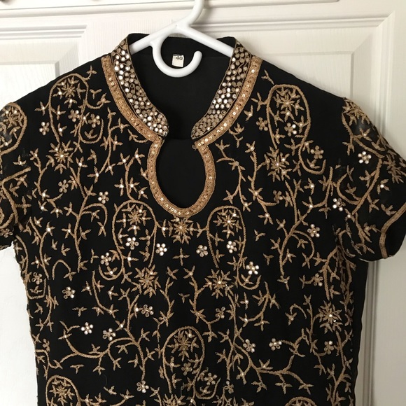 Black and Gold Georgette Indian Dress - Picture 2 of 2